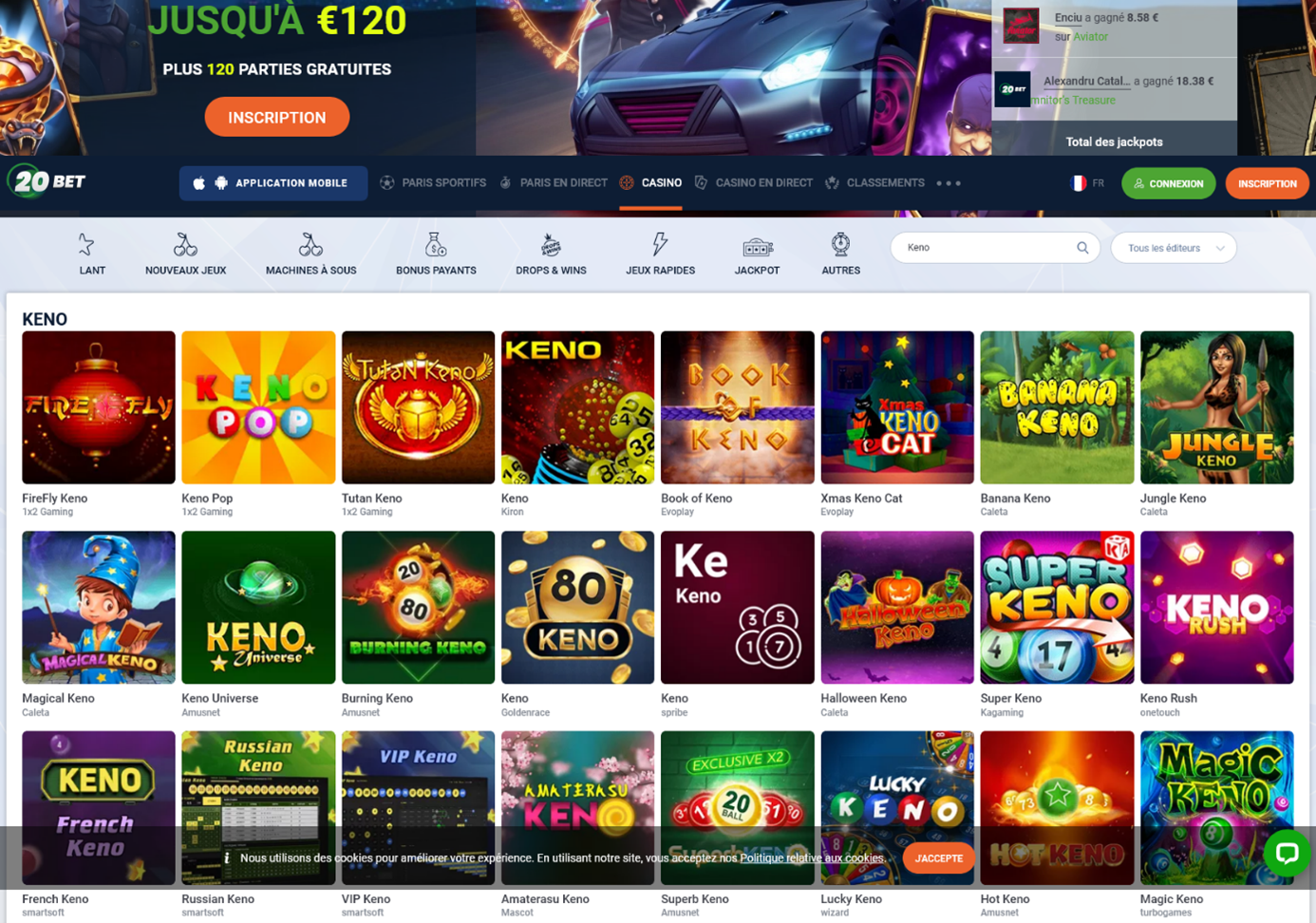 Meilleurs Keno casinos en ligne Belgique : 20bet