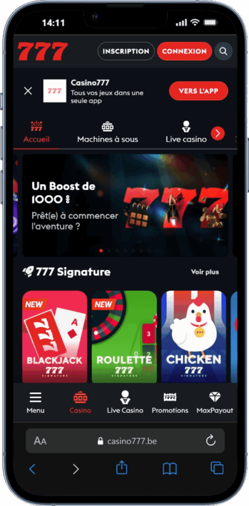 Casino777 mobile view