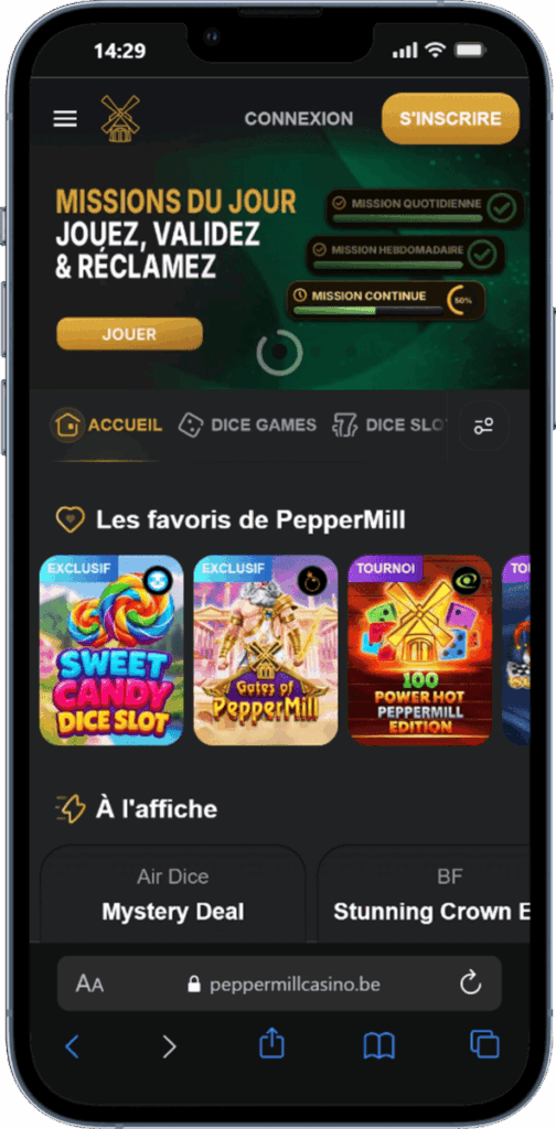 Peppermillcasino mobile view
