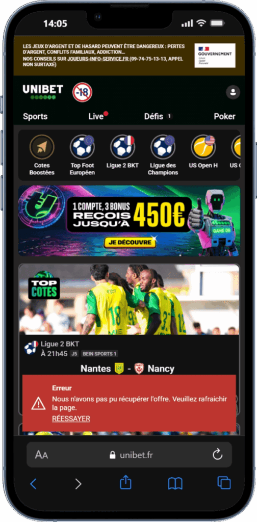 Unibet.fr mobile view