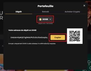 4. Copier l'adresse de dépôt de Lucky Block pour DOGE