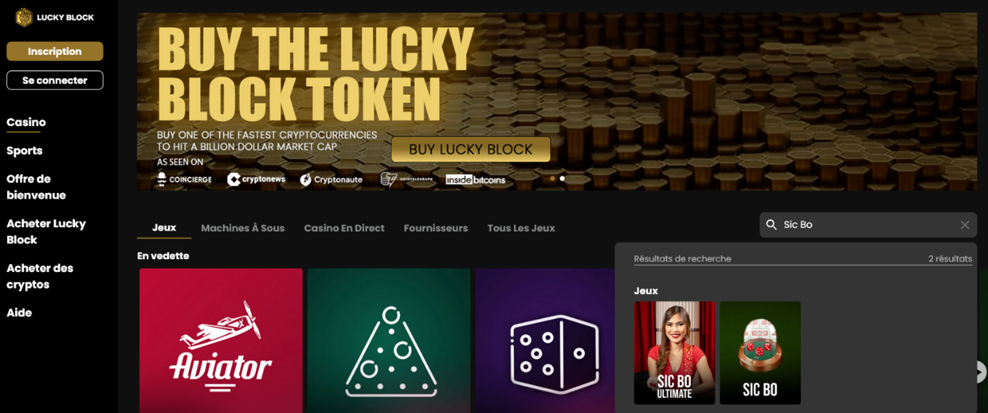 Meilleur Sic Bo casino Suisse : Lucky Block