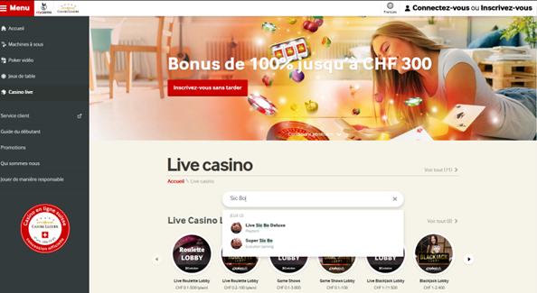 Meilleurs casinos Sic Bo Suisse : MyCasino