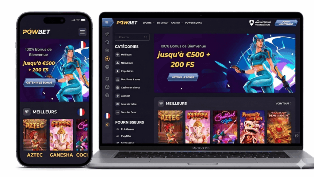Powbet - bonus de bienvenue 100 % jusqu'à 500 € + 200 tours gratuits