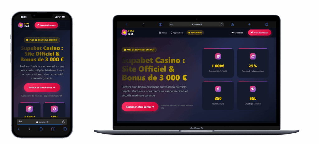 Supabet Casino - pack de bienvenue jusqu'à 3000 € sur trois dépôts
