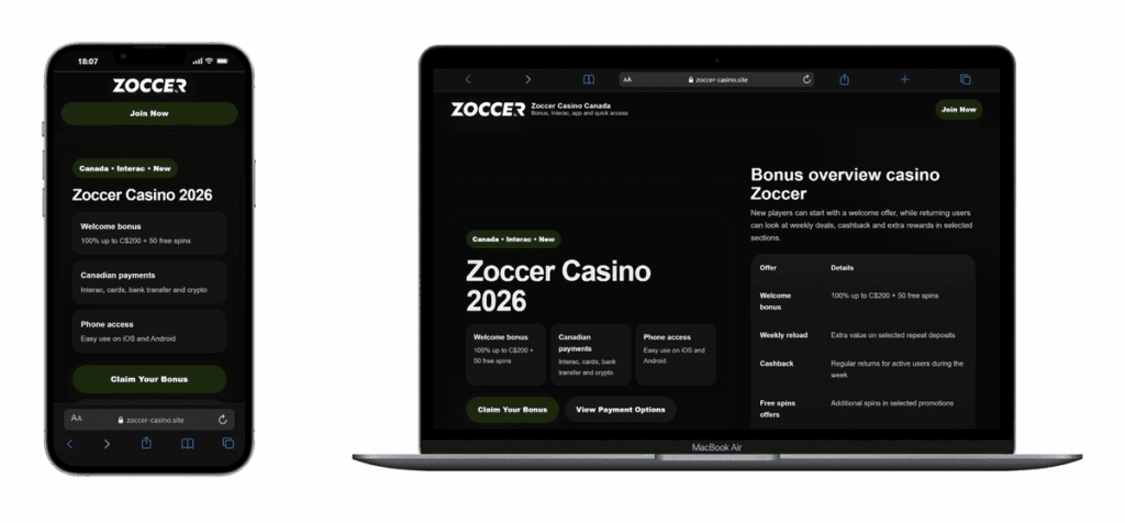 Zoccer Casino - bonus de bienvenue 100 % jusqu'à 200 CA$ + 50 tours gratuits