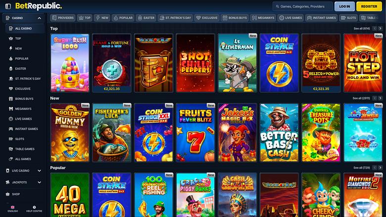 BetRepublic - catalogue de jeux de casino et machines à sous