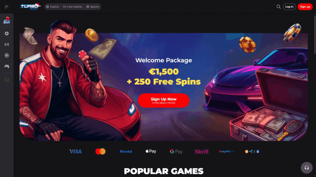 TurboWins - pack de bienvenue 1500 € + 250 tours gratuits
