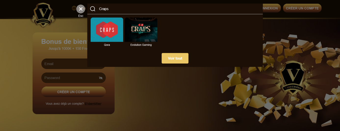 Craps Vasy Casino