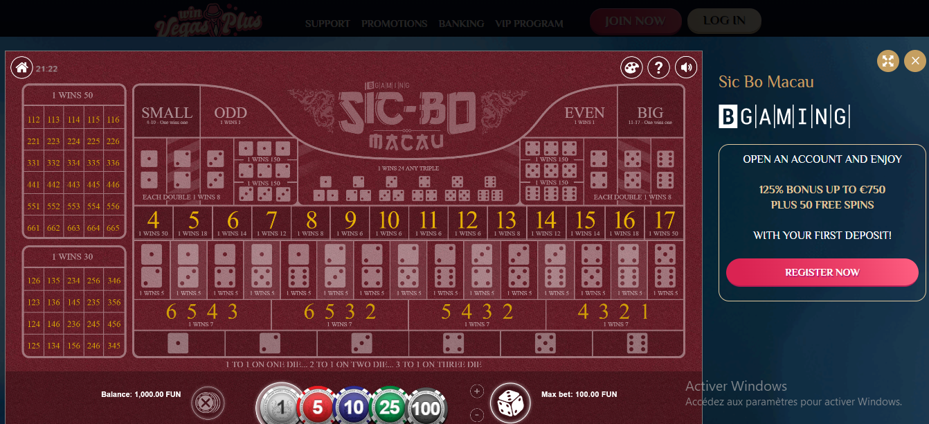 Vegas Plus casino Sic Bo Macau