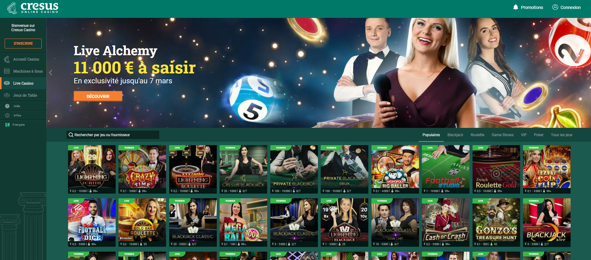 Avis Cresus casino : Live casino