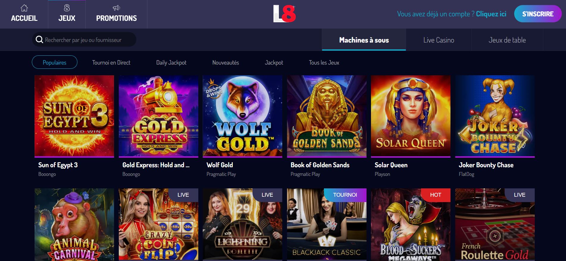 Lucky8 - Jeux - Casino en ligne argent réel