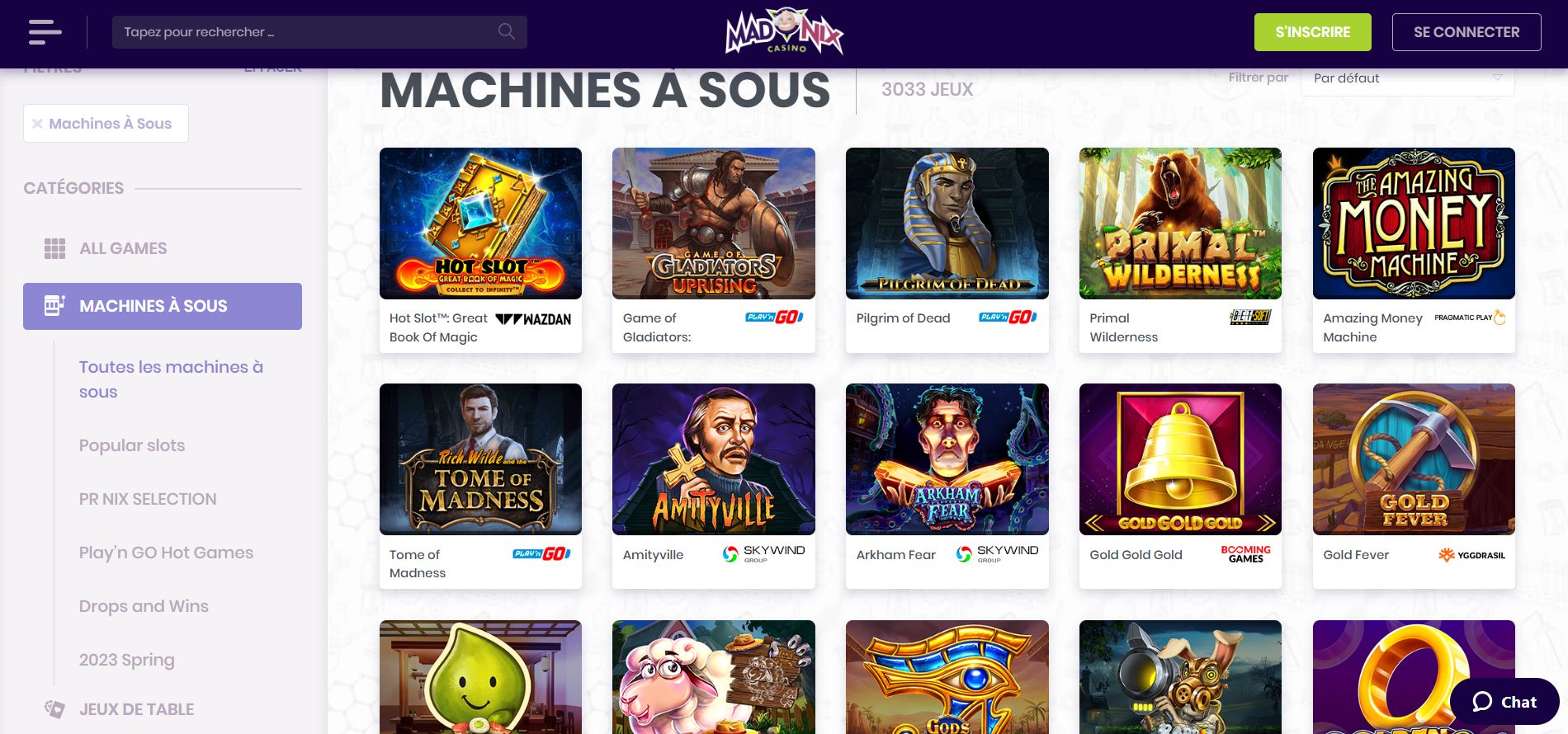Madnix - Jeux - Casino en ligne argent réel