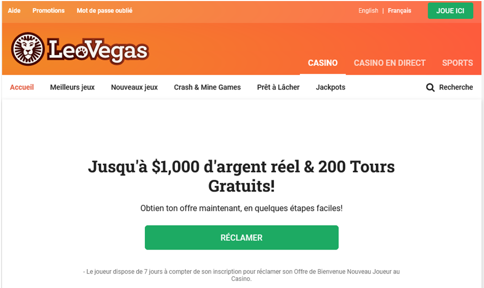 Meilleurs casinos en ligne Québec : Leo Vegas