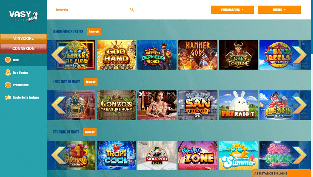 jeux fournisseurs vasy casino
