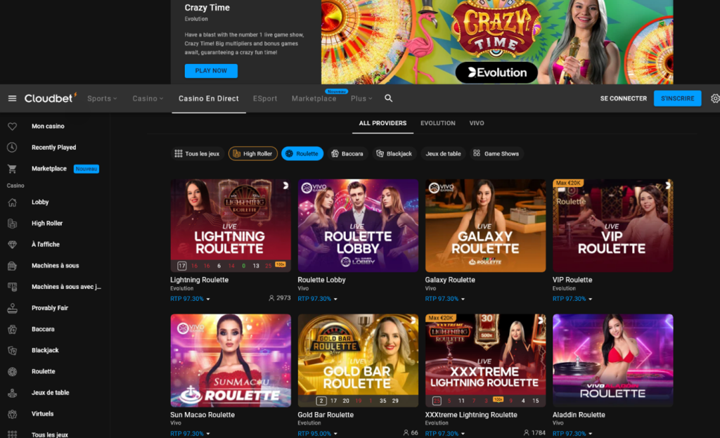 Meilleurs roulettes casinos France : Cloudbet 1