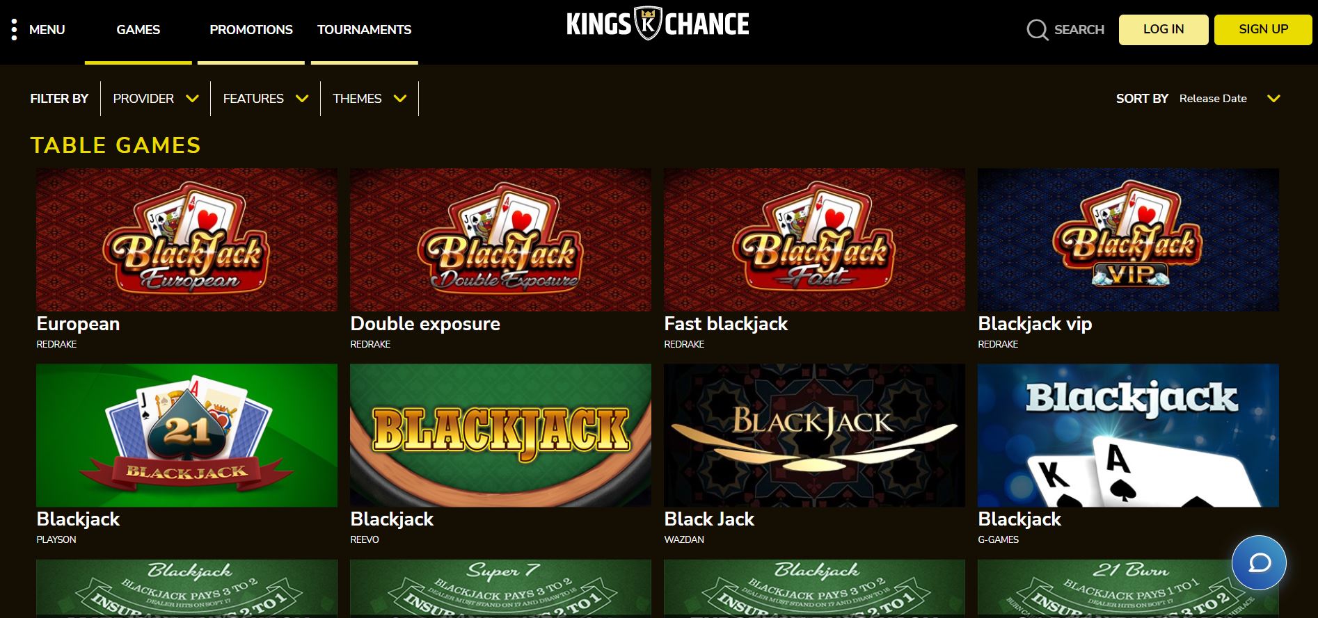 Kings Chance Blacjack casinos canada