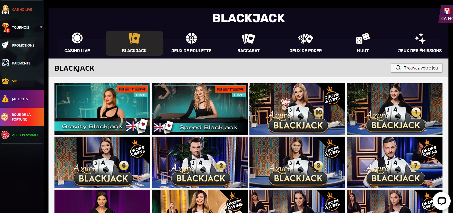 PlayAmo casino blackjack canada