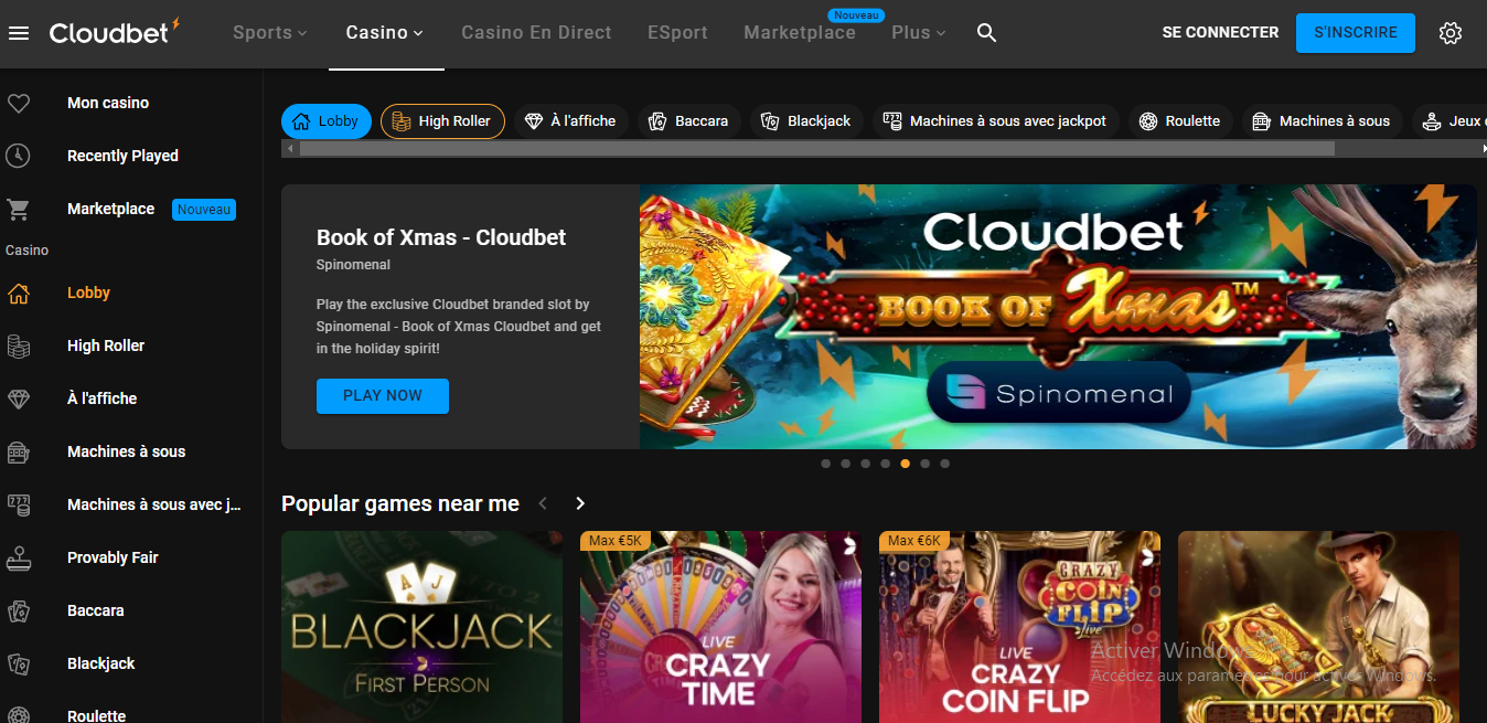 page d'accueil d'un des meilleurs casinos en ligne cloudbet casino