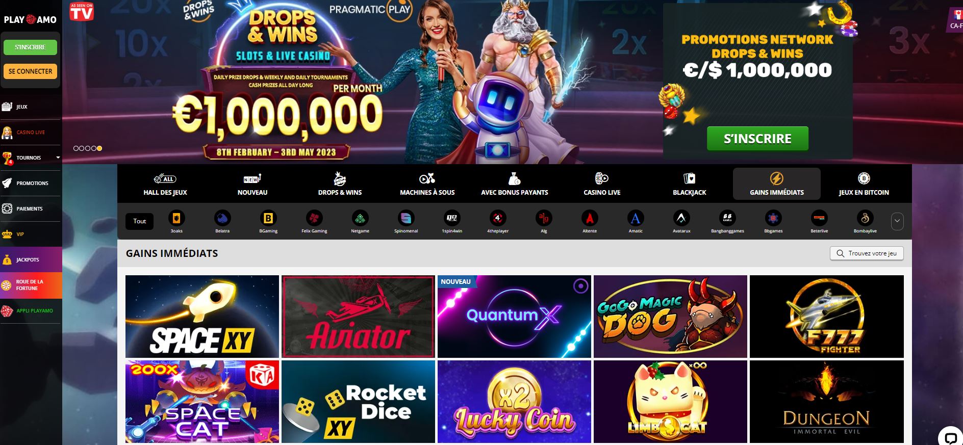 Casino dépôt instantané : PlayAmo