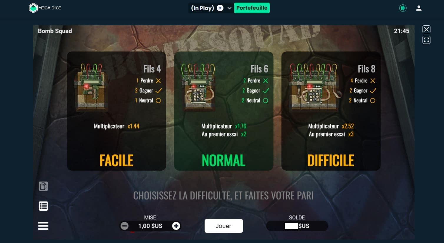 Mega Dice - Jeu Bomb Squad en mode réel - Casino Bomb Squad