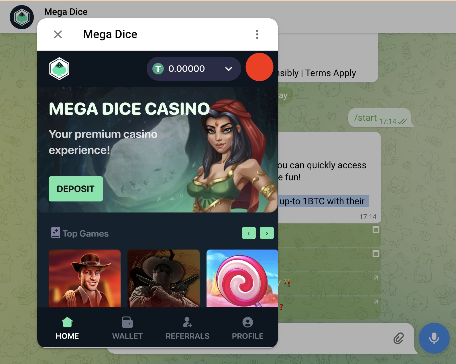 mega dice casino sur Telegram
