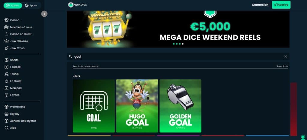 Mega Dice - Rechercher Goal - Meilleurs Casinos Goal