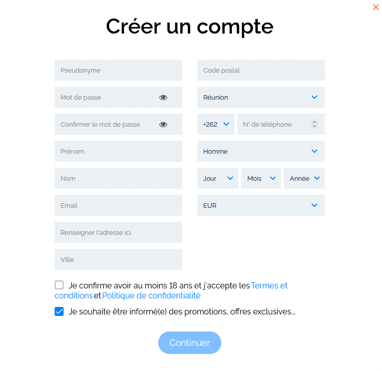 création compte Casino Azur